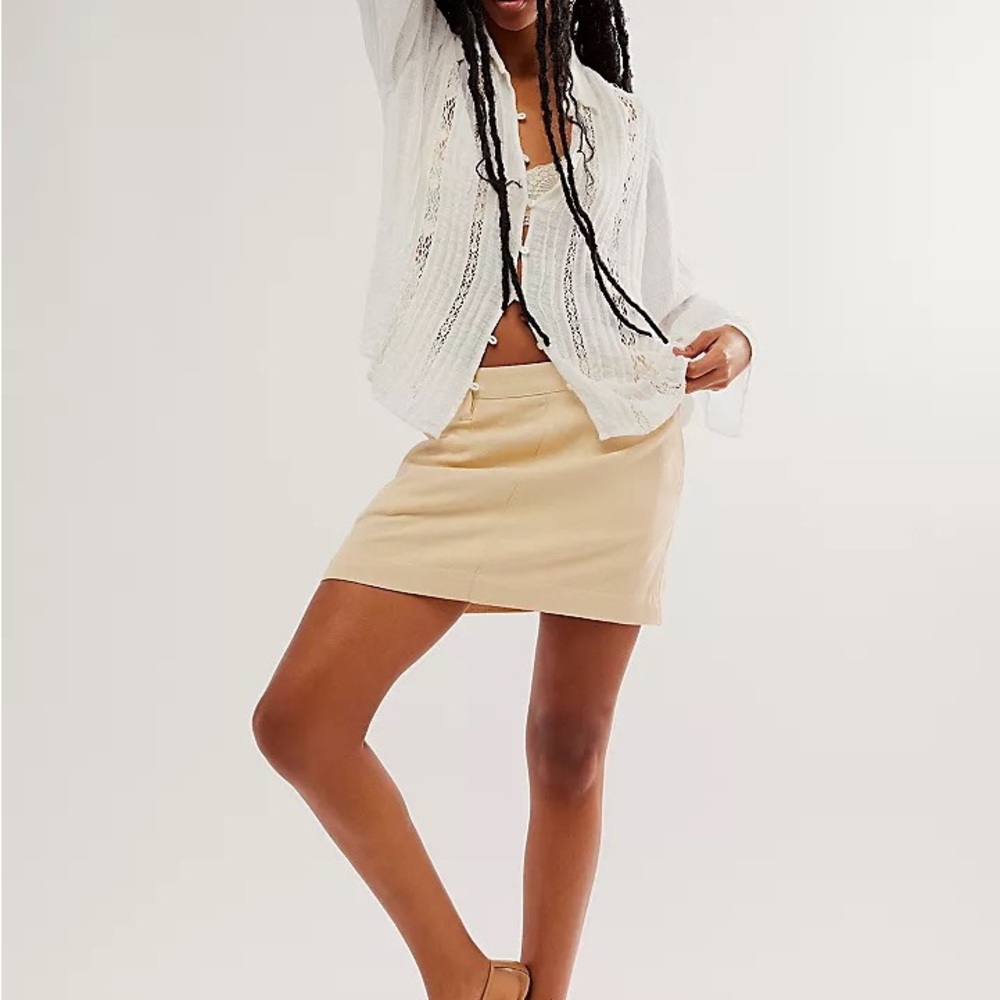 NWT Free People Can’t Blame Me Linen Mini Skirt/ Size 4/Bleached Sand